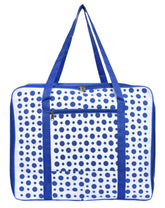 Heart Home Dot Printed Large Size Lightweight Foldable Rexine Jumbo Underbed Storage Bag With Zipper And Handle (Blue & White)
